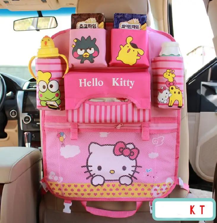 Милый мультяшный Органайзер на заднюю часть сиденья автомобиля, сумки для хранения, Висячие автомобильные сумки, карманные автомобильные стильные сумки для детей - Цвет: Kitty