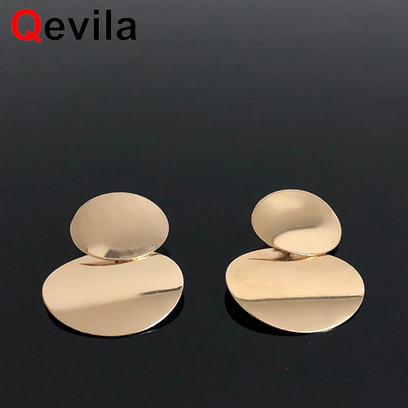 

Qevila Unique Metal Drop Earrings Trendy Gold Color Round Statement Earrings for Women New Arrival Wing Fashion Jewelry for Part