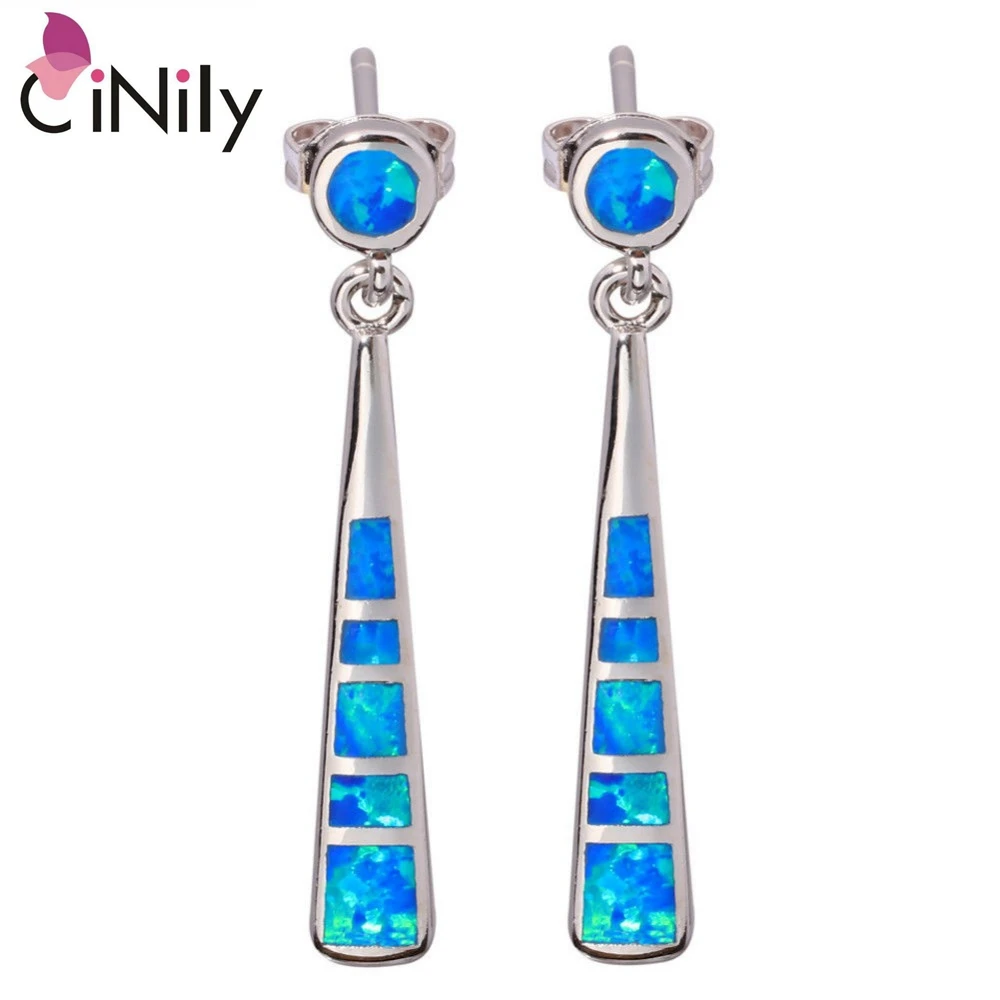 

CiNily White & Blue & Orange Fire Opal Stone Earrings Silver Plated Long Line Earring Chic Party Jewelry Woman Girl