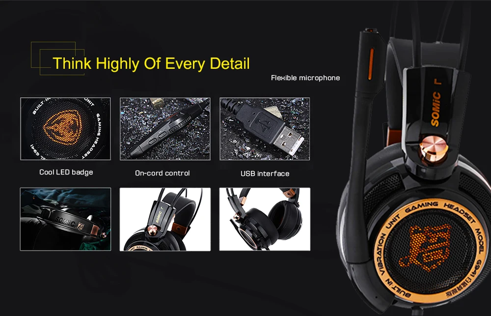 Somic G941 Upgrade USB 7.1 Virtual Gaming Headset Active Noise Cancelling Headphone with Mic Vibration for Computer PC Gamer