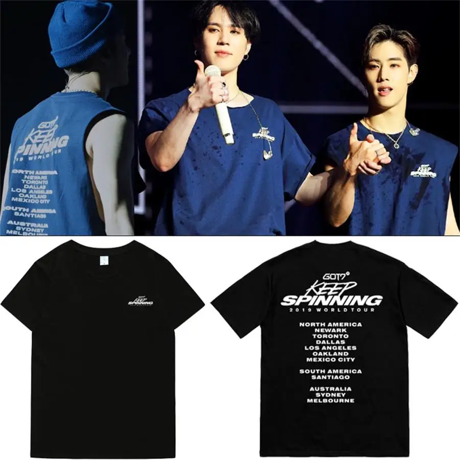 

GOT7 World Tour Keep Spinning Loose Tshirt for Men and Women Jackson Bambam Support Cotton T-Shirt Students Shirt Fashion Tee