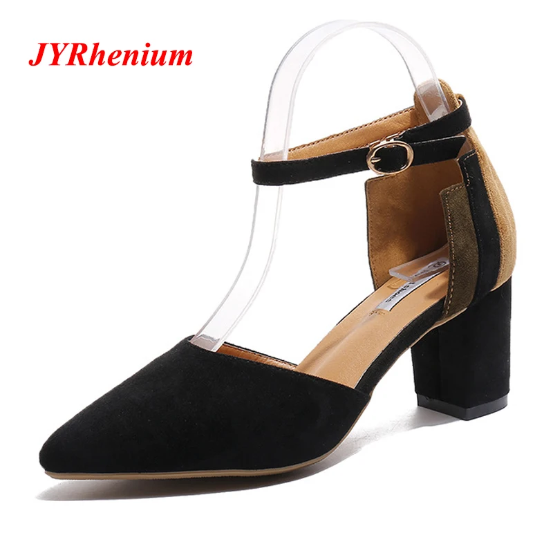 

JYRhenium 2018 New Design Women Sandals Plus Size 33-40 Fashion Buckle Strap High Heel Office Lady Pump Woman Shoes Black Beige