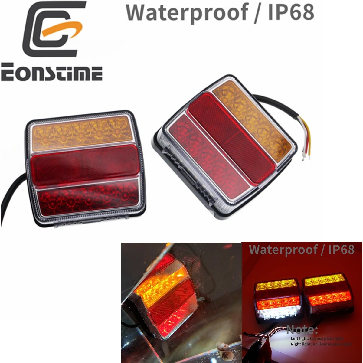 

Eonstime 2pcs DC 12V 16LED Truck Car Trailer Boat Caravan Rear Tail Light Stop Lamp Taillight Waterproof IP68