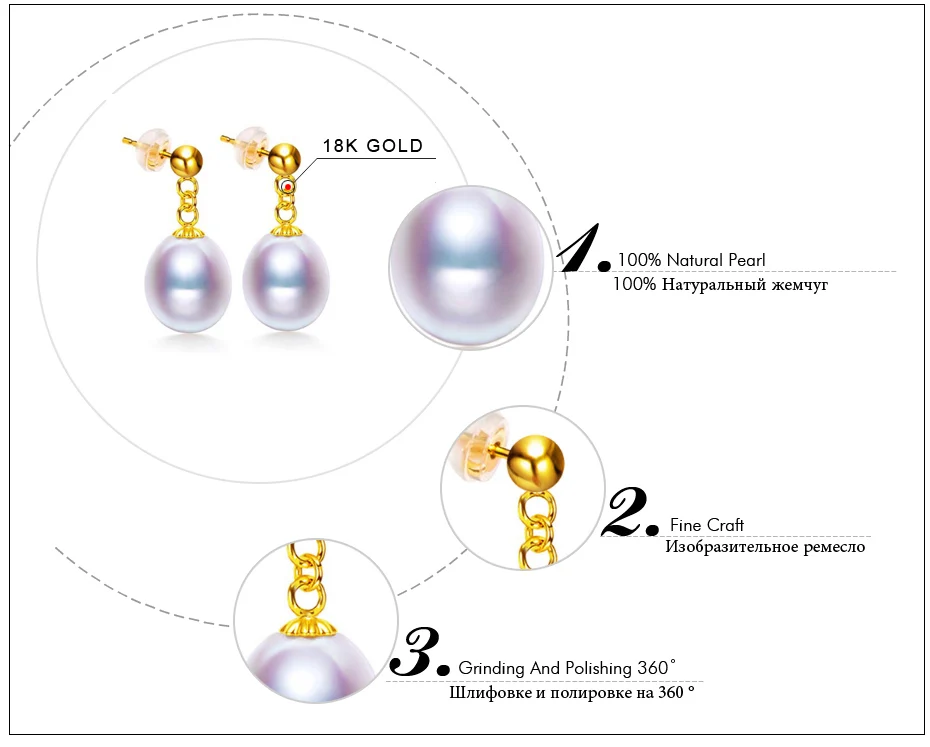 FENASY 18-каратного золота жемчужные серьги ювелирные украшения с жемчугом классический желтого золота 18 карат серьги стержня для Для женщин