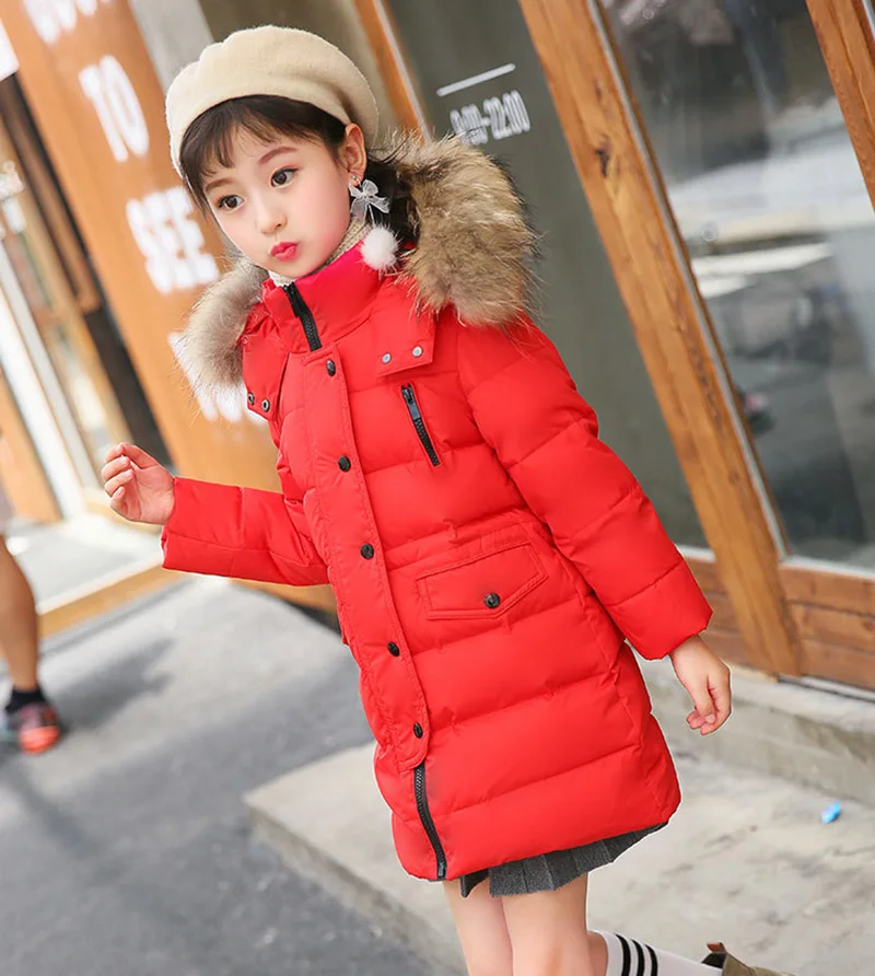 Children Clothing Winter Jacket for Girls Warm Down Jacket Fur Collar Hooded Outerwear Coat Kids Parka 4 6 8 10 12 13 Years