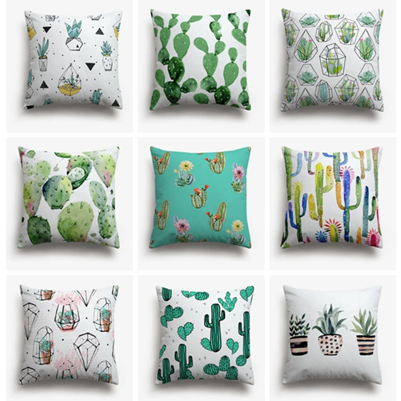 

Sweetenlife Succulents Hand Drawn Pillow Cover Minimalistic Geometric Decorative Pillow Cover Scandinavian Style Floral Cushion