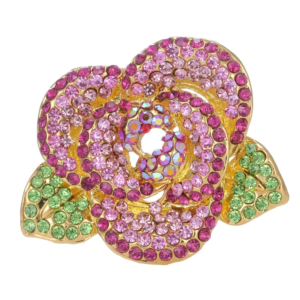 

Natural plant Gold color flower Brooch For women Crystal Brooch jewelry accessories
