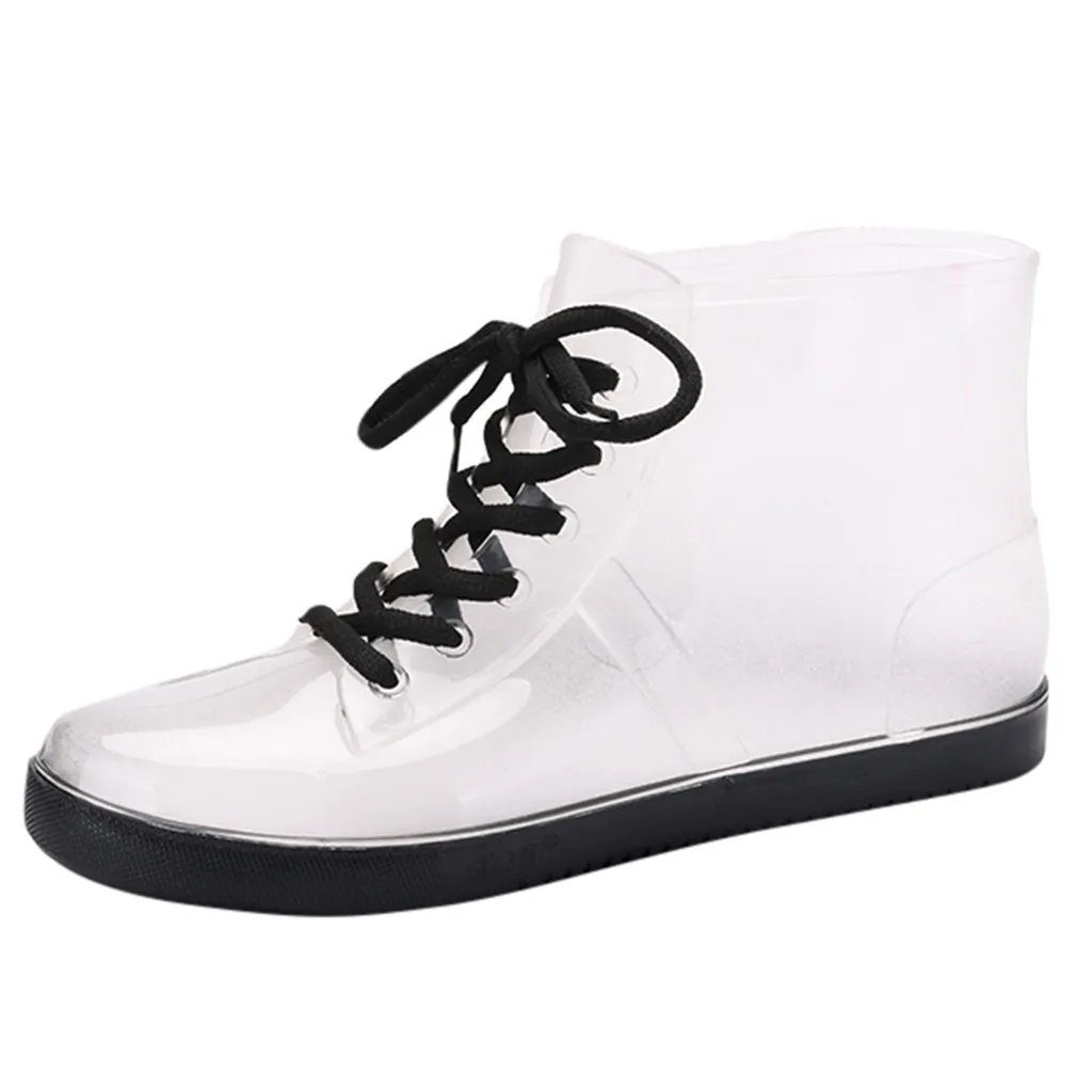 

Women PVC Waterproof Rain Shoes Solid Color Transparent Flat Shoes Slip-On Casual Versatile Shoe Bayan Ayakkabi +