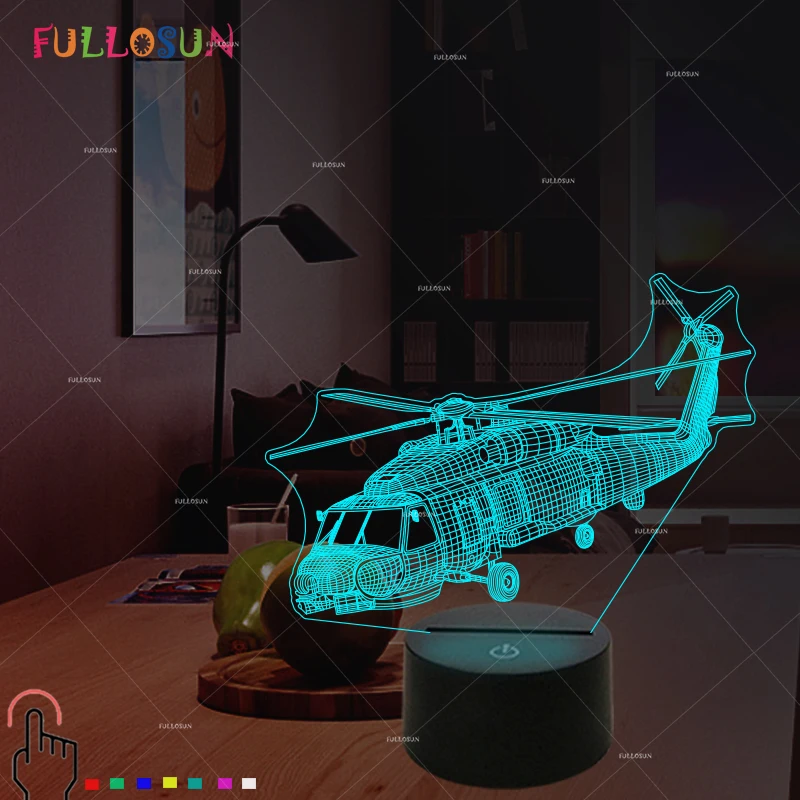 Вертолет 3D свет СИД красочное изменение USB настольная лампа гостиная ночник