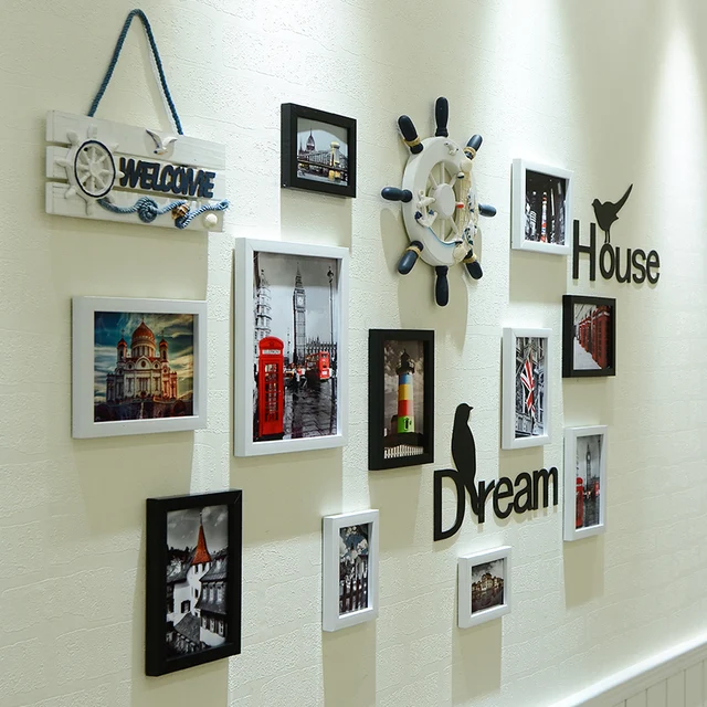 New Mediterranean Style Living Room Background Photo Frame Wall New Mediterranean Style Living Room Background Photo Frame Wall Nordic Creative Bedroom Dining Pendant Pictures Frames