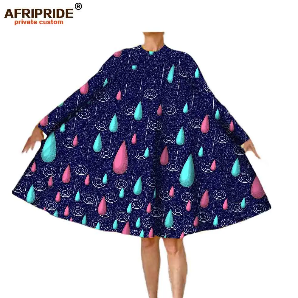 

2019 african Autumn dress for women AFRIPRIDE private custom O-neck full-sleeves knee-length pleated midi dress cotton A722580