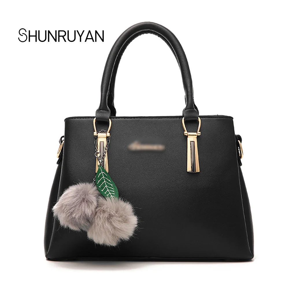 

SHUNRUYAN Brand Women Hairball Ornaments Totes Solid Sequined Handbag Hotsale Party Purse Ladies Messenger Crossbody Bags