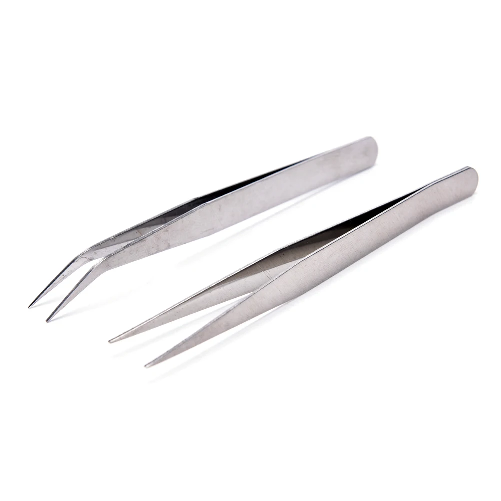 

2PCS/Set Metal Color Nail Art Straight & Curved Stainless Steel Eyelash Tweezer Nippers Extensions