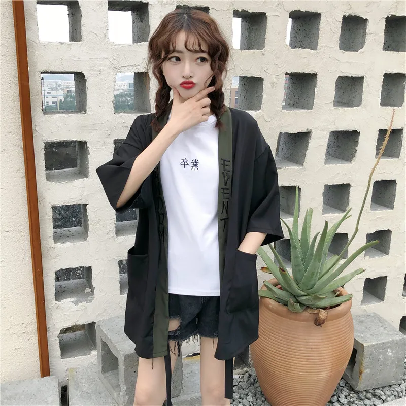 Couple Japanese Kimono Summer Cardigan Kimono Yukata Woman Black Summer Loose Outer Garment