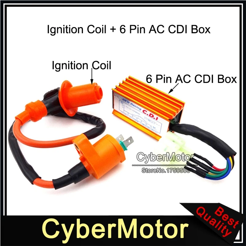 6 Pin Racing CDI Ignition Box with Coil Wire for Most GY6 50-250CC ATV Scooter Moped Go Kart CDI Box
