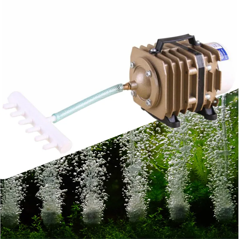 

20/35/45W Electromagnetic Aquarium Air Compressor Super Fish Tank Pond Air Compressor Oxygen Pump With 6 Way Splitter Air Valve