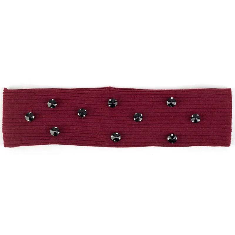 Wine red Black Летний женский обруч со стразами тонкий хлопок ребристые Твердые резинка для волос, тюрбан аксессуары для женщин девочек DZ746C - Цвет: Wine red Black