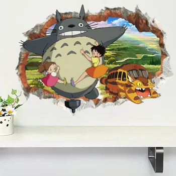 

New 3D Hayao Miyazaki Animation Ghibli Totoro Wall Sticker for Kids Room Cartoon My Neighbor Totoro Wallpaper Home Decor