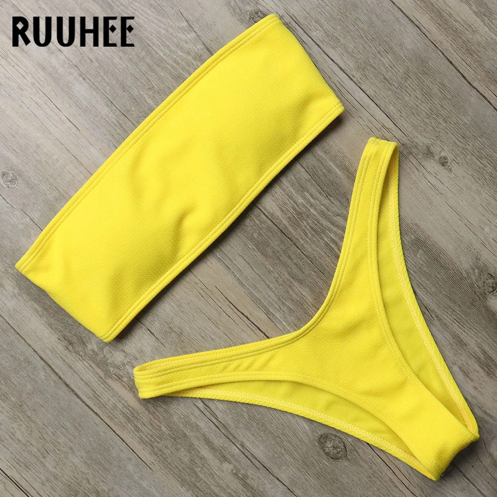 

RUUHEE Bikini Swimwear Women Swimsuit Sexy Thong Bikini Set Bathing Suit Solid Bandeau Female Back Strap Swimming Suit For Women