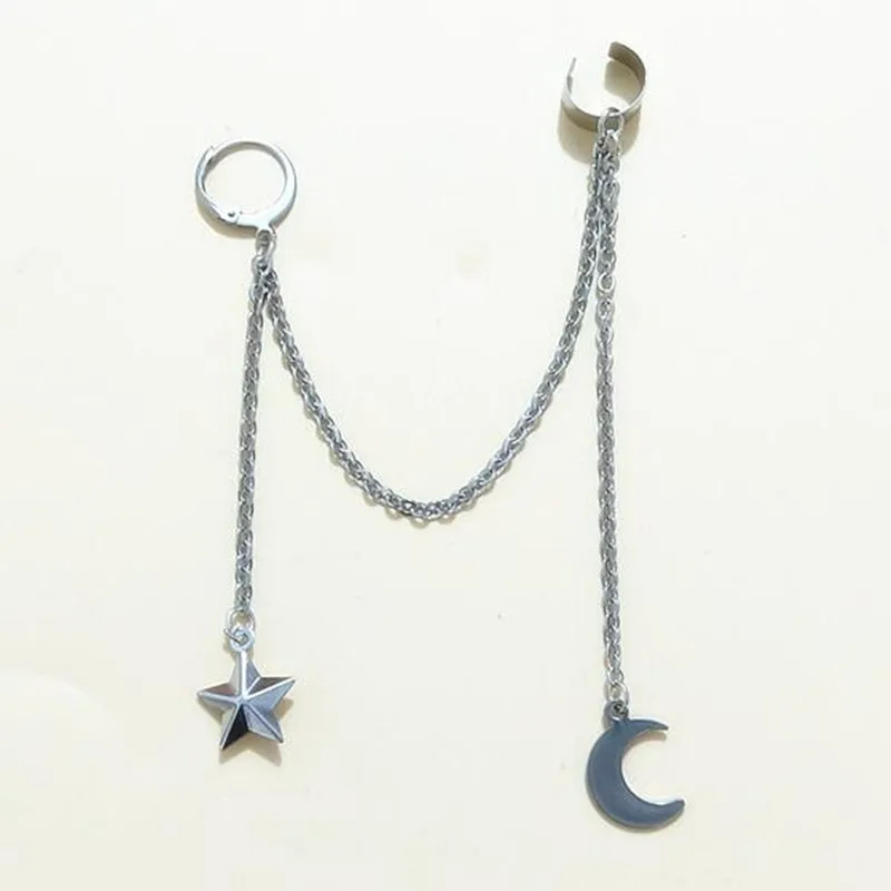 

1pcs Fashion Jewelry Korean Silver Chain Long Tassel Star Moon Stud Earrings For Women Brincos Oorbellen Earrings Men