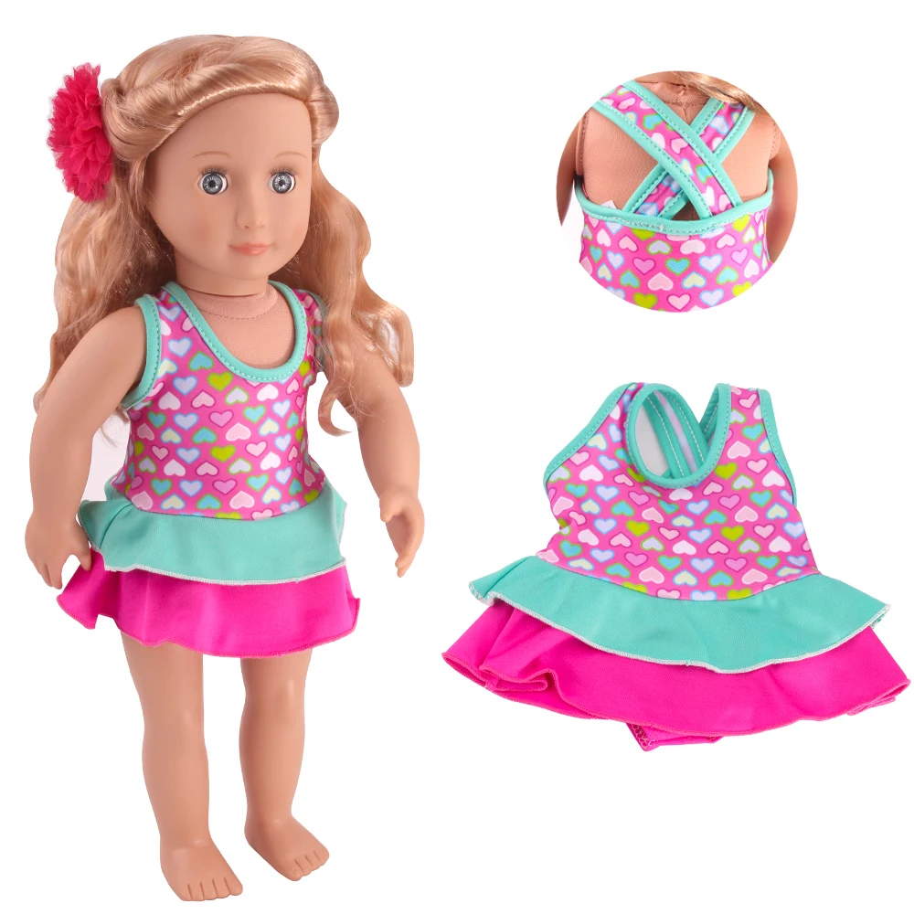Ruffle Heart Print 1 Piece Swim Suit 18 in Doll Clothes Fits American Girl