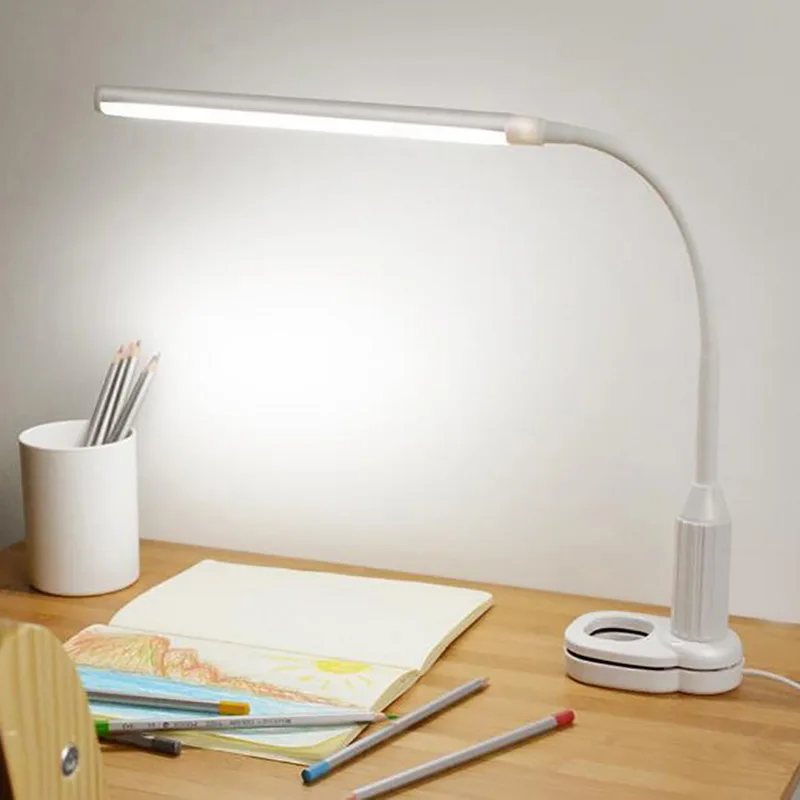 USB светодиодный Настольный светильник, настольная лампа с зажимом, светильник для чтения книг, гибкий Регулируемый светодиодный светильник для студенческой кровати, портативный Настольный светильник для стрижки