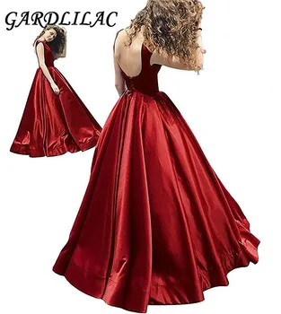 

Cheap Burgundy Long Satin Prom Dress Ball Gown Quinceanera Dresses 2019 vestidos de 15 Christmas Party Dress