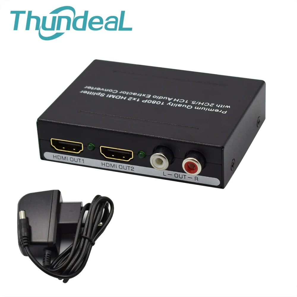  2 Ports 1080P 1x2 HDMI Splitter 2CH/5.1CH Spdif Toslink+L/R Audio Extractor Converter for XBOX PS3 