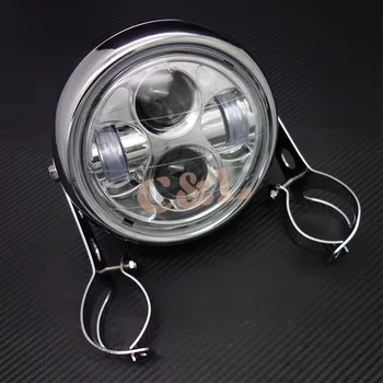 

Chrome 12V Projector LED 6.3" Headlight Lamp With 28-34mm fork mount bracket For Harley Bobber Cafe racers