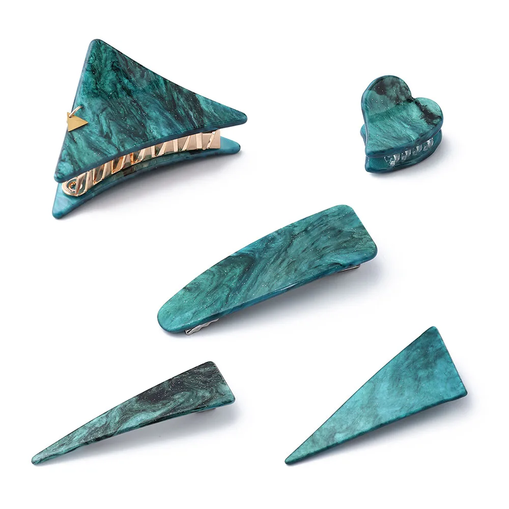 

New Vintage Emerald Series Geometrical Triangle Hairpins And Grasp Clip Woman Temperament Hair Clip Hair Accessories