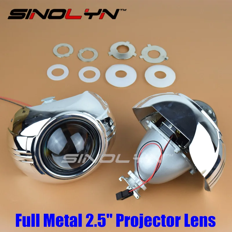 SINOLYN Car Styling Automobiles Upgrade Full Metal Pro 2.5'' HID Bi xenon Lens Projector Headlight H1 H4 H7 Smax Shrouds LHD RHD