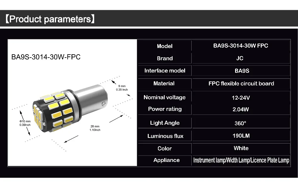 JIACHI 100 шт/партия светодиодный автомобильный лампочка BA9S T4W 3014 SMD 30 светодиодный s для авто сменных ламп поворотов Светодиодный светильник карта купольные огни