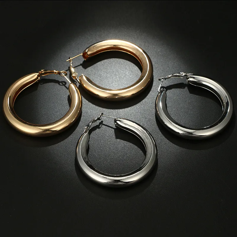 50 ммбиг золотые кольца серьги толстые трубки круглые кольца серьги для женщин цинковый сплав трендовые хип-хоп рок ювелирные изделия оптом