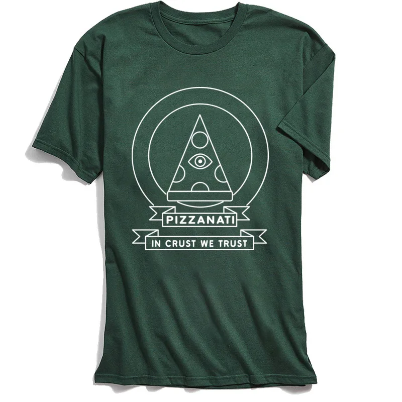 

Summer T-shirt Men Funny Simple Style T Shirt In Crust We Trust Letter Pizza Tshirt Illuminati Vintage Green Top Tee 100% Cotton