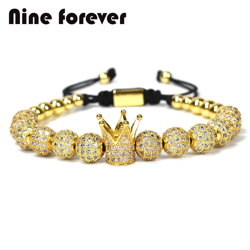 Koop 1 stks Nieuwe Ontwerp vrouwen mode CZ Keizerskroon Armbanden goud kleur Micro Pave CZ Vrouwen Vlechten Macrame Armband mannen sieraden