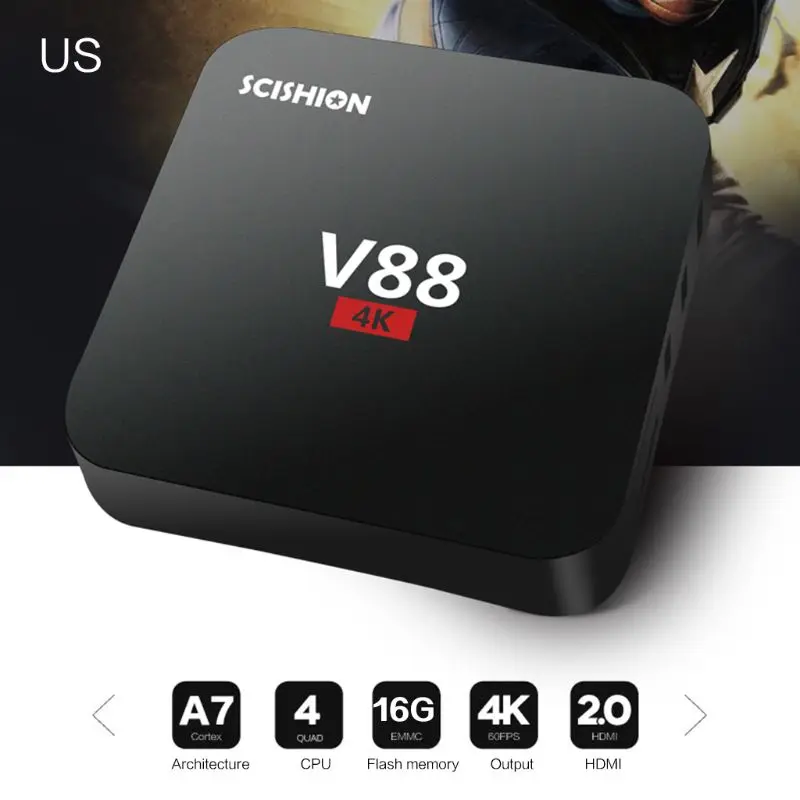 1Set V88 Android 7.1/8.1 RK3229 Quad Core Smart TV Box 1GB+8GB/2GB+16GB HD WiFi Multimedia Player Set Top Box