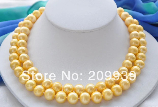 

huij 003327 A++ 2row 18" 10-11mm ROUND GOLDEN FRESHWATER PEARL NECKLACE