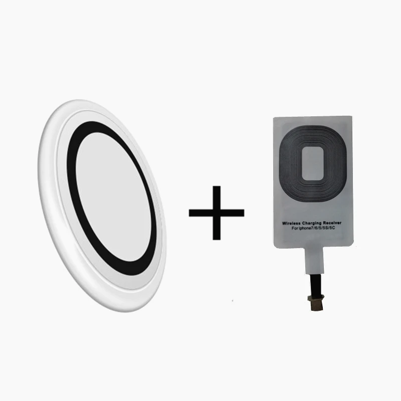 

Qi Wireless Charger Standard Round White Charging Pad and Qi Receiver Adapter Set for iPhone 5 5s 5c 6 6s 7 7Plus