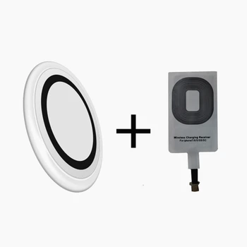 チーワイヤレス充電器標準ラウンドホワイト充電パッドとチーレシーバアダプターセット iphone 5 5 s 5c 6 6 s 7 7 プラス