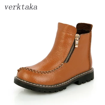 

Children boots high quality genuine leather girls & boys snow boots warm plush autumn winter shoes zipper kids boots size 26-39