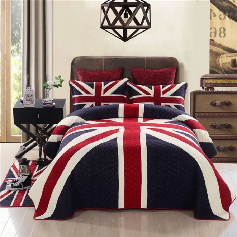 British Style Patchwork Quilt Set 3PCS Aircondition bedding Wash cotton Quilts Bed Covers Bedspread King Size Coverlet Blanket
