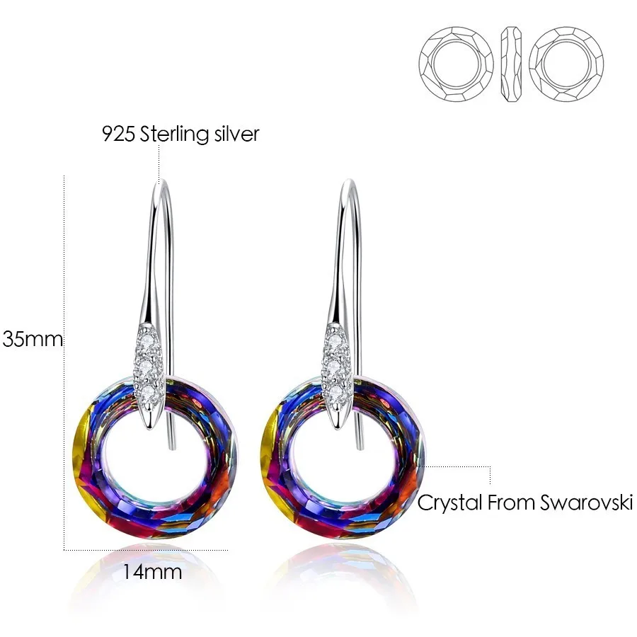 Новые необычные круглые серьги-капли из камня с кристаллами Swarovski, висячие серьги для женщин, Стерлинговое Серебро, богемное ювелирное изделие ручной работы