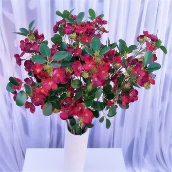 

5p Fake Hydrangea Flower Branches Hydrangea Tree Stem with green leaf 70cm for Event Wedding Party Artificial Decorative Flowers