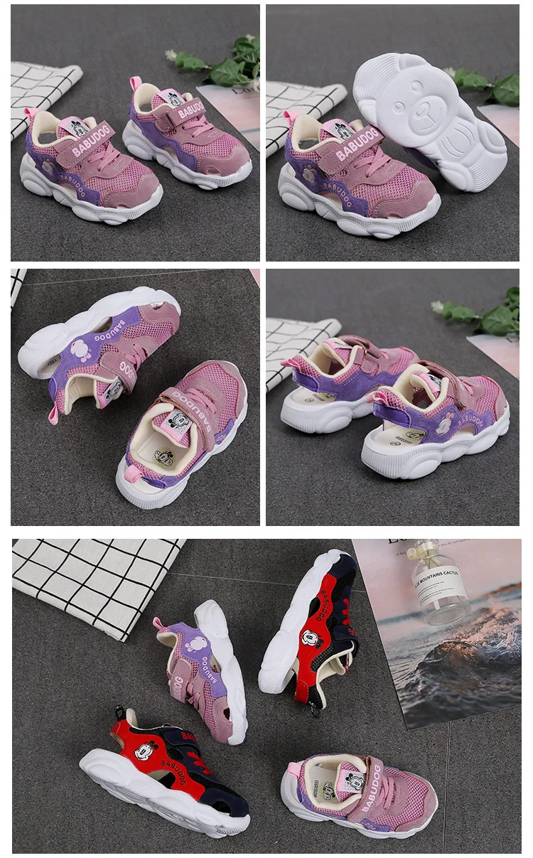 ZYJ Kids Summer Sport Shoes Boys Girls Closed Toe Sandals Cartoon Anti Slip Leather Hook & Loop Mesh Baby Beach Sandal Shoes (9)