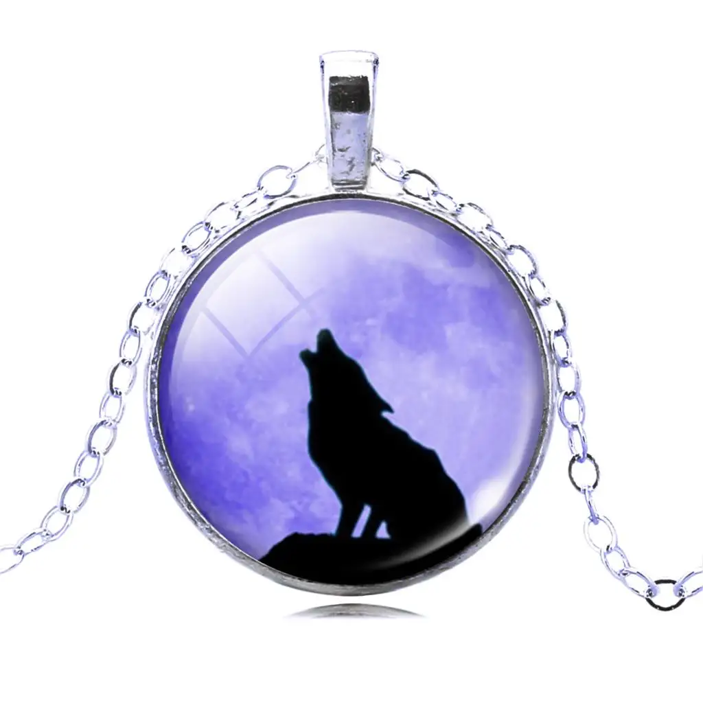 LIEBE ENGEL серебряное ожерелье с подвеской винтажное изображение волка для подростков, стеклянный кабошон, ожерелье с цепочкой, ювелирные изделия в летнем стиле - Окраска металла: 3