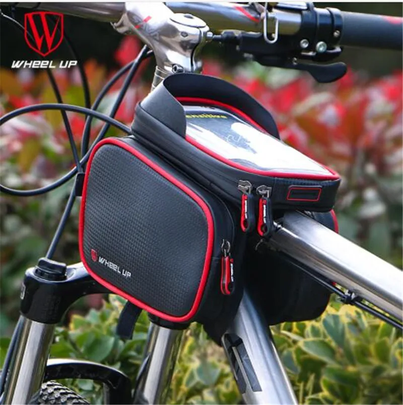 WHEEL UP 6.2 Inch Waterproof TPU Touch Screen Bike Bags MTB Road Bicycle Front Frame Top Tube Bag Cell Phone Bicycle Cycling Bag