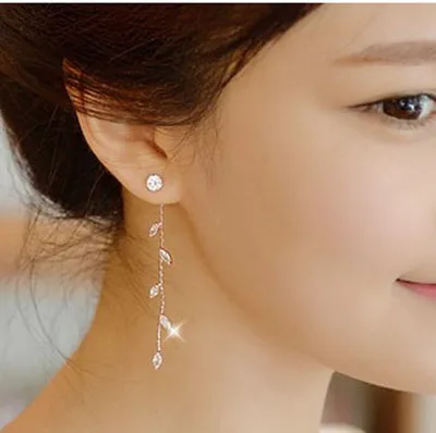 

Fashion 925 Silver Drop Earrings Long Leaf Clover Flower Earrings Jewelry