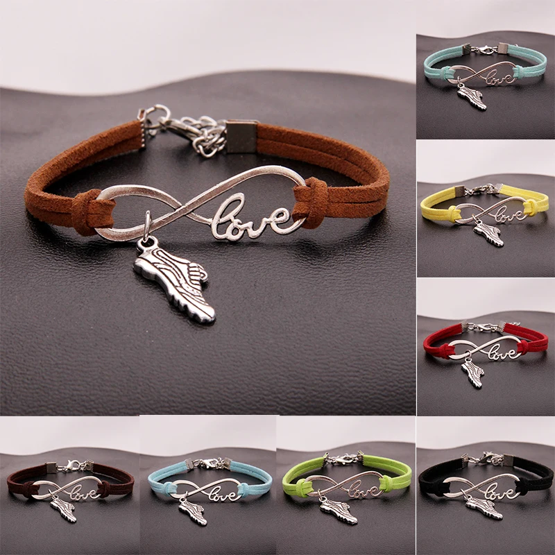 (10 шт./лот) браслет Infinity Love для спортивной обуви с подвеской кожаный веревкой