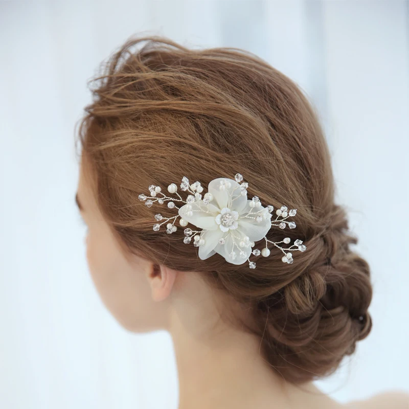 White Lace Floria Bridal Wedding Hair Accessories Crystal Hair Comb