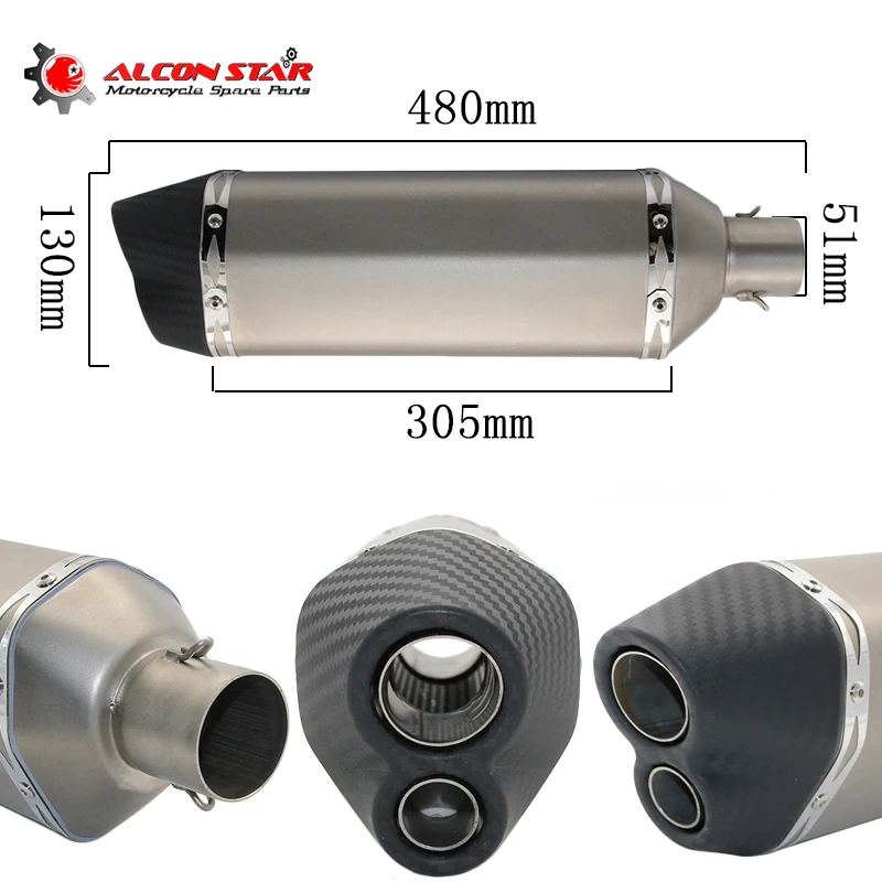 Глушитель мотоцикла Alconstar длиной 480 мм с двойным отверстием YZF GSXR Z750 Z800 MT07 MT09 TMAX530